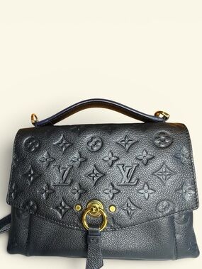 Louis Vuitton Black Embossed Monogram Satchel with Gold Hardware